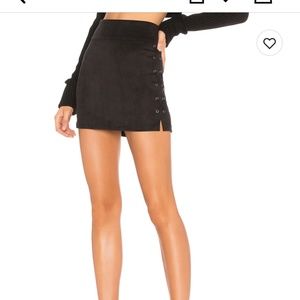 David Lerner Wax Cord Suede Lace Up Skirt - Black, XS
